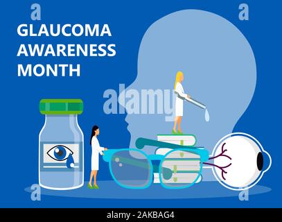 Glaucoma Awareness Month is celebrated in USA in January. Lenticular opacity diagnosis. Eyesight check up slogan. Ophthalmologist and healthcare Stock Vector