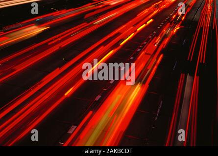 View of light trials on highway, Los Angeles, California, USA Stock Photo
