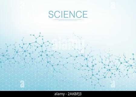 Hexagons abstract background with geometric particles shapes. Science, technology and medical concept. Graphic futuristic background wave flow hex for Stock Vector