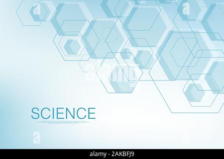 Hexagons abstract background with geometric shapes. Science, technology and medical concept. Futuristic background in science style. Graphic hex Stock Vector