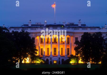 White House facade illuminated at night, Washington DC, USA Stock Photo