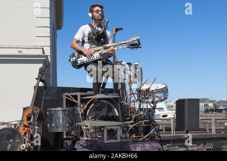 San Francisco, California - August 27, 2019: Lone Sound Ranger performing at Fisherman's Wharf, San Francisco, California. Stock Photo