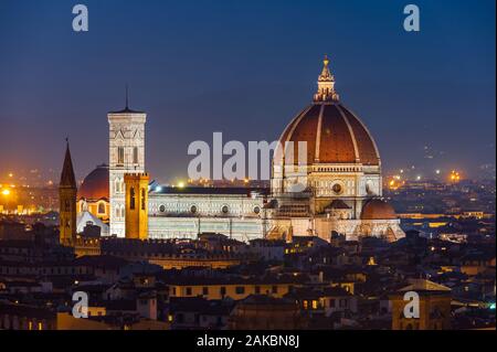 Florence, Panoramic night view of the city from piazzale Michelangelo. Stock Photo