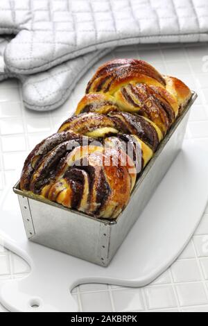 homemade chocolate babka, swirl brioche with chocolate Stock Photo