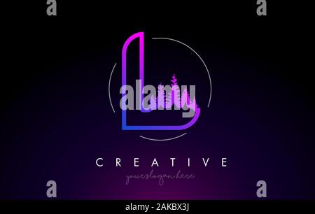 Creative L Letter Logo Idea With Pine Forest Trees. Letter L Design With Pine Tree on TopVector Illustration. Stock Vector