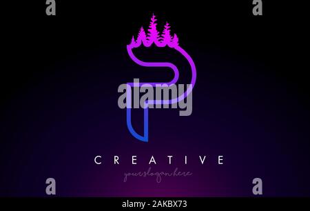 Creative P Letter Logo Idea With Pine Forest Trees. Letter P Design With Pine Tree on TopVector Illustration. Stock Vector