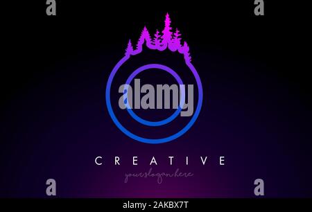 Creative O Letter Logo Idea With Pine Forest Trees. Letter O Design With Pine Tree on TopVector Illustration. Stock Vector