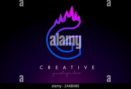 Creative G Letter Logo Idea With Pine Forest Trees. Letter G Design With Pine Tree on TopVector Illustration. Stock Vector