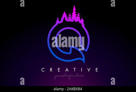 Creative Q Letter Logo Idea With Pine Forest Trees. Letter Q Design With Pine Tree on TopVector Illustration. Stock Vector