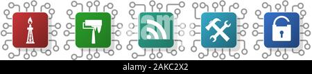 Set of oil, gas, tools and wifi icons for webdesign and mobile applications, cpu, chip concept vector illustration Stock Vector