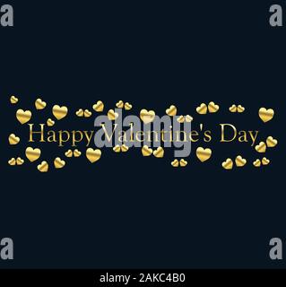 happy valentine's day with little hearts of gold color on a blue black background and the inscription of gold color Stock Photo