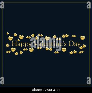 happy valentine's day with little hearts of gold color on a blue black background and the inscription of gold color Stock Photo