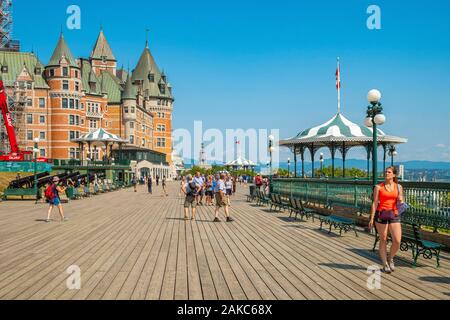 Canada, Quebec province, Quebec, the Chemin du Roy tourist route, the historic district of Old Quebec classified as World Heritage by UNESCO, the ramparts, the Dufferin terrace, the Château Frontenac Stock Photo