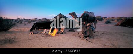 Lone Beduin camping in Sahara Desert, Tunisia, Africa Stock Photo