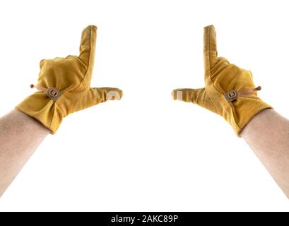 Male Hands Framing with Meticulous Clipping Path Isolated on White. Stock Photo