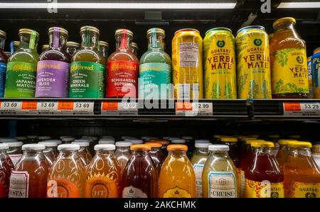 A cooler in a grocery in New York on Wednesday, January 1, 2020 offers better-for-you juices and other drinks. (© Richard B. Levine) Stock Photo