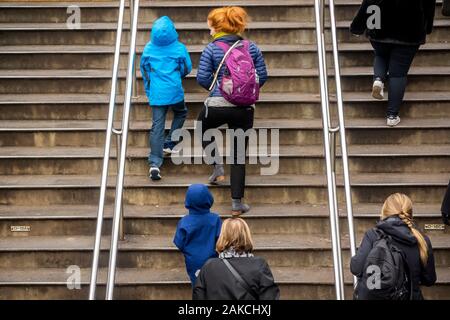 Crowds leave the subway at Columbus Circle New York on Sunday, December 29, 2019. (© Richard B. Levine) Stock Photo