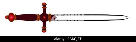 gryffindor sword on a white background. The weapon is cold. Handle adorned with precious stones. Vector illustration. Stock Vector