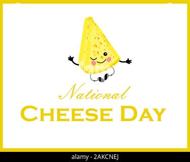 Horizontal banner. Postcard to the day of cheese. Cute cheesy character on a white background.. Stock Vector