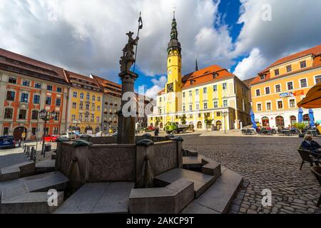 BAUTZEN, GERMANY - OCTOBER 10, 2019: City Hall Square and Town Hall Building. Stock Photo