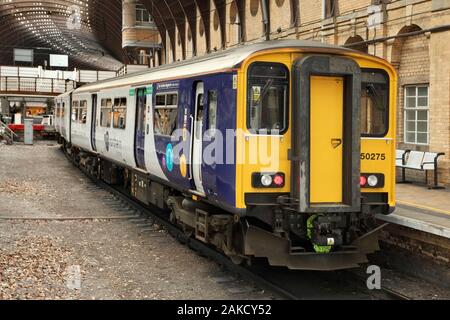 Northern Rail Class 150 'Sprinter' diesel multiple unit train at York station, UK. Stock Photo