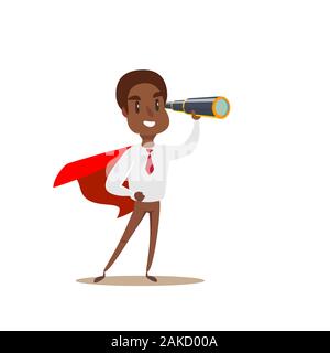 Concentrated businessman looking through the spyglass. Stock Vector
