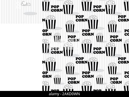 Popcorn. Seamless pattern with popcorn pack. Hand-drawn background. Stock Vector