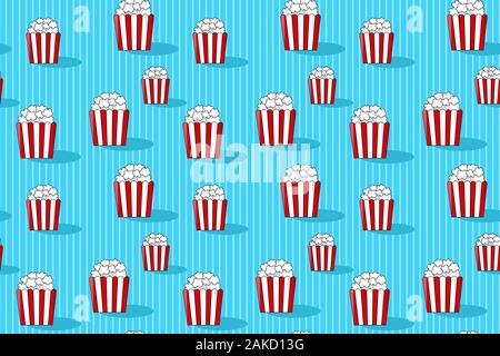Popcorn. Seamless pattern with popcorn pack. Hand-drawn background. Stock Vector