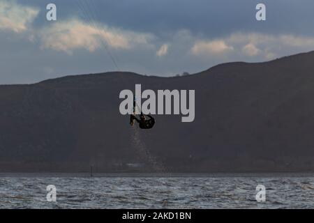Kite surfing at Llandudno West Shore, North Wales coast Stock Photo