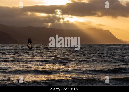 Wind surfing at Llandudno West Shore, North Wales coast Stock Photo