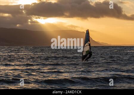 Wind surfing at Llandudno West Shore, North Wales coast Stock Photo