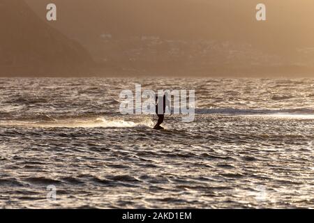 Kite surfing at Llandudno West Shore, North Wales coast Stock Photo
