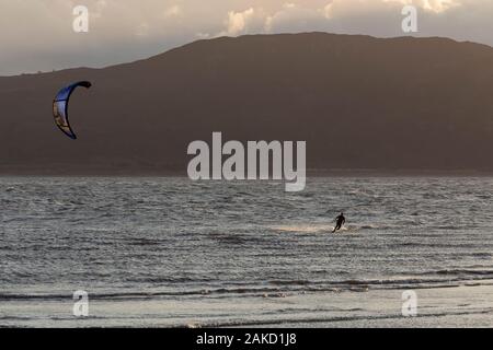 Kite surfing at Llandudno West Shore, North Wales coast Stock Photo
