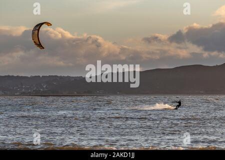Kite surfing at Llandudno West Shore, North Wales coast Stock Photo