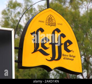 Torremolinos, Spain. 8th Jan, 2020. Leffe of Belgium Beer sign seen outside a bar in Costa del Sol. Credit: Keith Mayhew/SOPA Images/ZUMA Wire/Alamy Live News Stock Photo