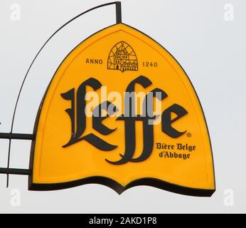 Torremolinos, Spain. 8th Jan, 2020. Leffe of Belgium Beer sign seen outside a bar in Costa del Sol. Credit: Keith Mayhew/SOPA Images/ZUMA Wire/Alamy Live News Stock Photo