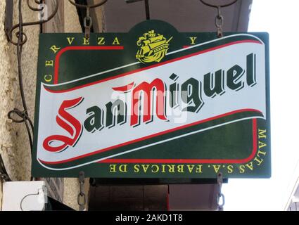 Torremolinos, Spain. 8th Jan, 2020. San Miguel beer sign seen outside a bar in Costa del Sol. Credit: Keith Mayhew/SOPA Images/ZUMA Wire/Alamy Live News Stock Photo