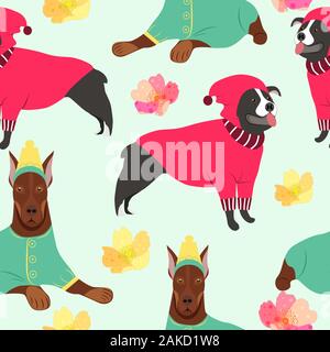 Childish seamless pattern with hand drawn dogs. Stock Vector