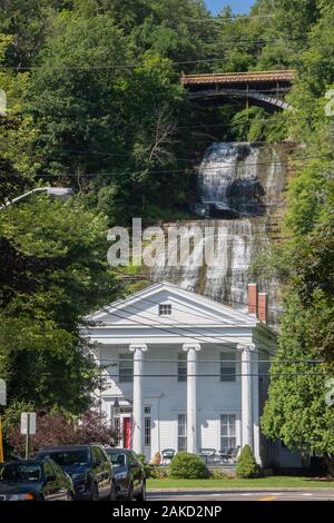 August 1st, 2019 - Finger Lakes, NY, USA:  Montour Falls Waterfall, Shequaga Falls, on W Main street on summer season Stock Photo