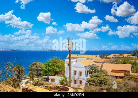 View to historic city at the island in Africa. It is small Goree island near Dakar, Senegal. It was was the largest slave trade center on the African Stock Photo