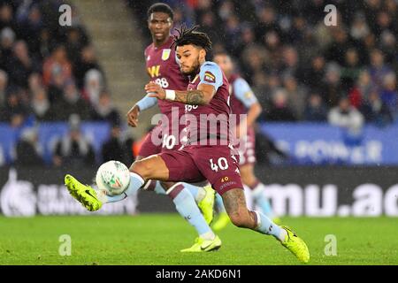 Leicester England January 8th Tyrone Mings 40 Of Aston Villa And Jamie Vardy 9 Of Leicester City During The Carabao Cup Semi Final 1st Leg Between Leicester City And Aston Villa