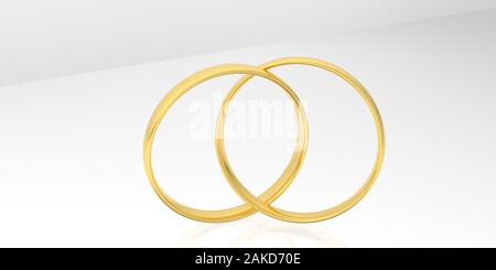 Wedding band, rings, isolated on white background with reflection, 3D CGI render Stock Photo