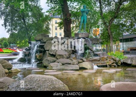 Fountain with sculpture of Ole Bull ( violinist, composer ) in city park at centre Bergen. Norway Stock Photo