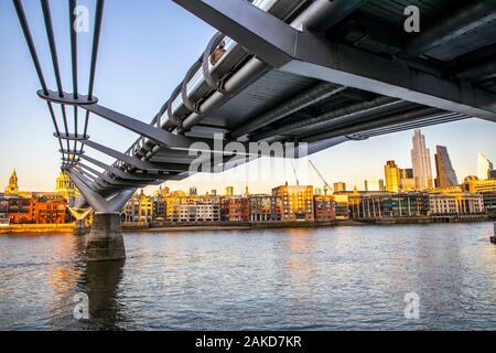 Millennium Bridge, across the River Thames, Saint Paul's Cathedral, London, United Kingdom, Stock Photo