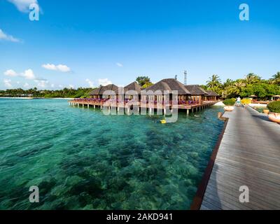 Tourist Resort, Water Bungalows, Maldives Island, South Male Atoll, Maldives Stock Photo