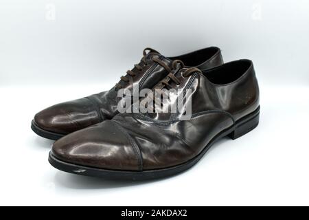 A pair of black mens leather chelsea boots isolated on white background Stock Photo