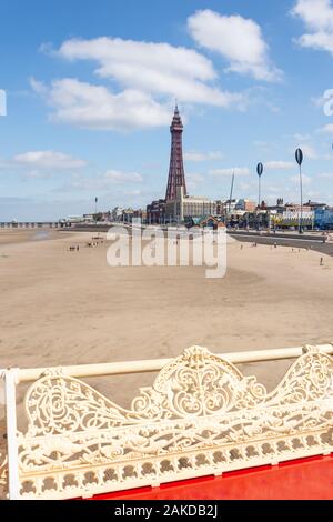 Blackpool Beach from Central Pier, Promenade, Blackpool, Lancashire, England, United Kingdom Stock Photo