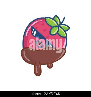 kawaii covered chocolate sunglasses strawberry icon isolated on white Stock Vector