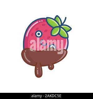 kawaii covered chocolate strawberry icon isolated on white Stock Vector