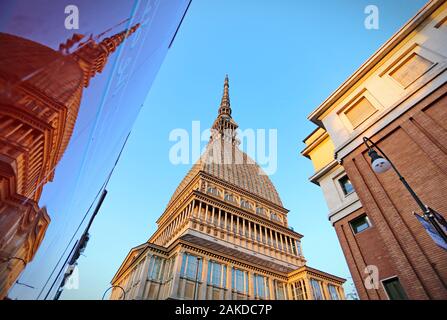 The Mole Antonelliana is the symbol of the city of Turin and inside it houses the National Museum of Cinema. Turin, Italy - April 2018 Stock Photo